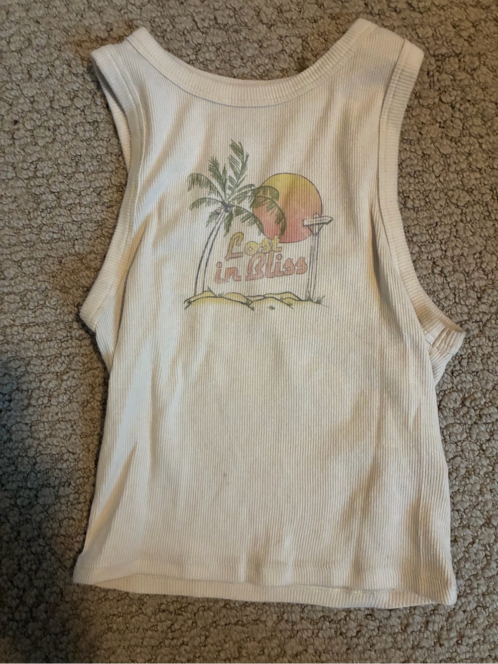 Hollister Cream Ribbed 'Lost in Bliss' Graphic Tank